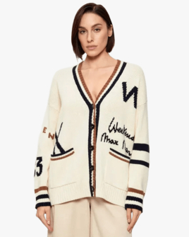 Женский кардиган Max Mara Weekend Blasone с шерсти с логотипом молочный 26153410616004