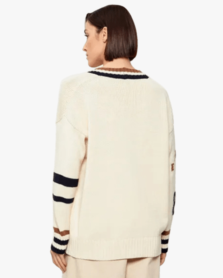 Кардиган жіночий Max Mara Weekend Blasone з вовни з логотипом молочний 26153410616004