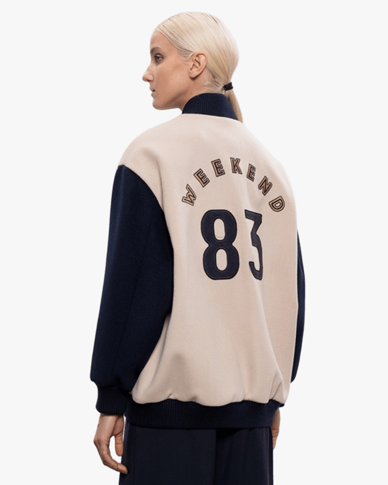Жіночий вовняний бомбер Max Mara Weekend Dellisse молочний з синім 2615481071031