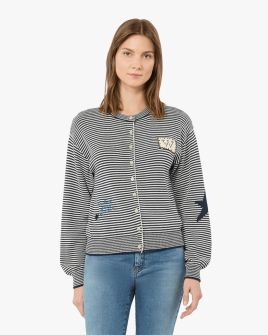 Жіночий кардиган Max Mara Weekend Teiera бавовна синя в білу смужку 2625346041021