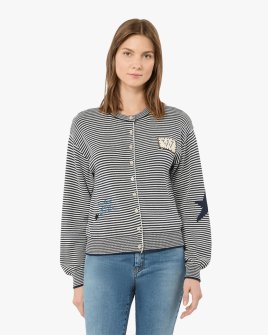 Жіночий кардиган Max Mara Weekend Teiera бавовна синя в білу смужку 2625346041021