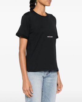 Женская футболка Saint Laurent Classic-Fit с логотипом хлопок черный 460876YB2DQ 1000