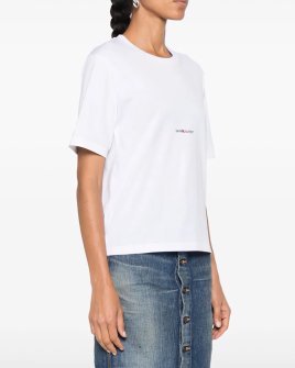 Женская футболка Saint Laurent Classic-Fit с логотипом хлопок белый 460876YB2DQ 9000