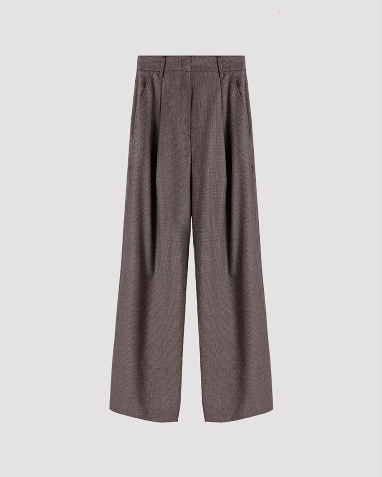 Жіночі штани прямі Max Mara Melodia вовна коричневі в клітинку 5136142600-048