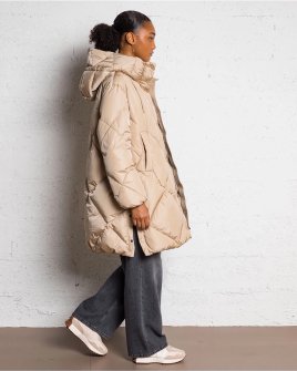 Жіночий пуховик Max Mara Guelfo з капюшоном бежевий 5496092600-01