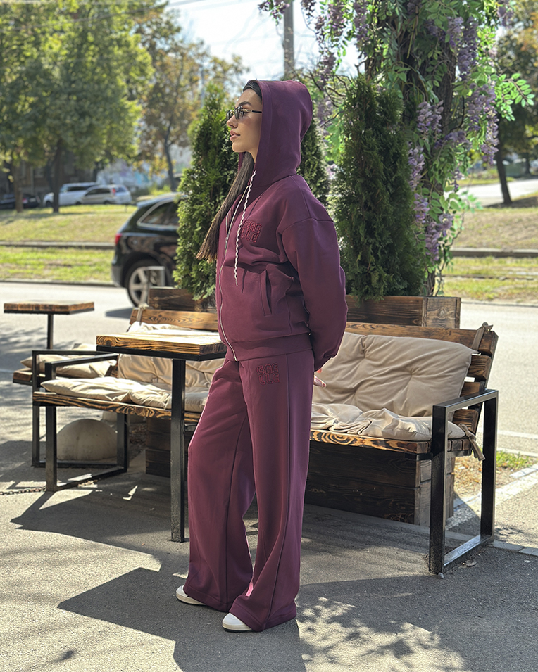 Женский утепленный костюм Gaëlle Paris худи с штанами бордовый GAABW07510 + GAABW075011 Mosto