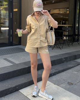 Женский костюм Gaëlle Paris котон рубашка с шортами бежевый GAABW09750 GAABW09749