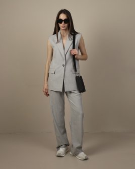 Жіночий костюм Gaëlle Paris жилет зі штанами в сірий смужку GAABW09810 GAABW09813