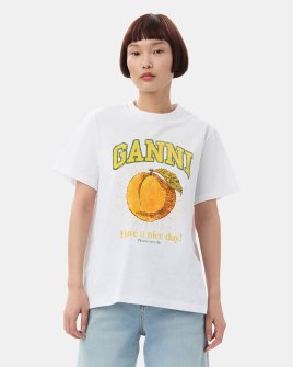 Жіноча футболка Ganni Relaxed Peach з принтом бавовна біла T3529