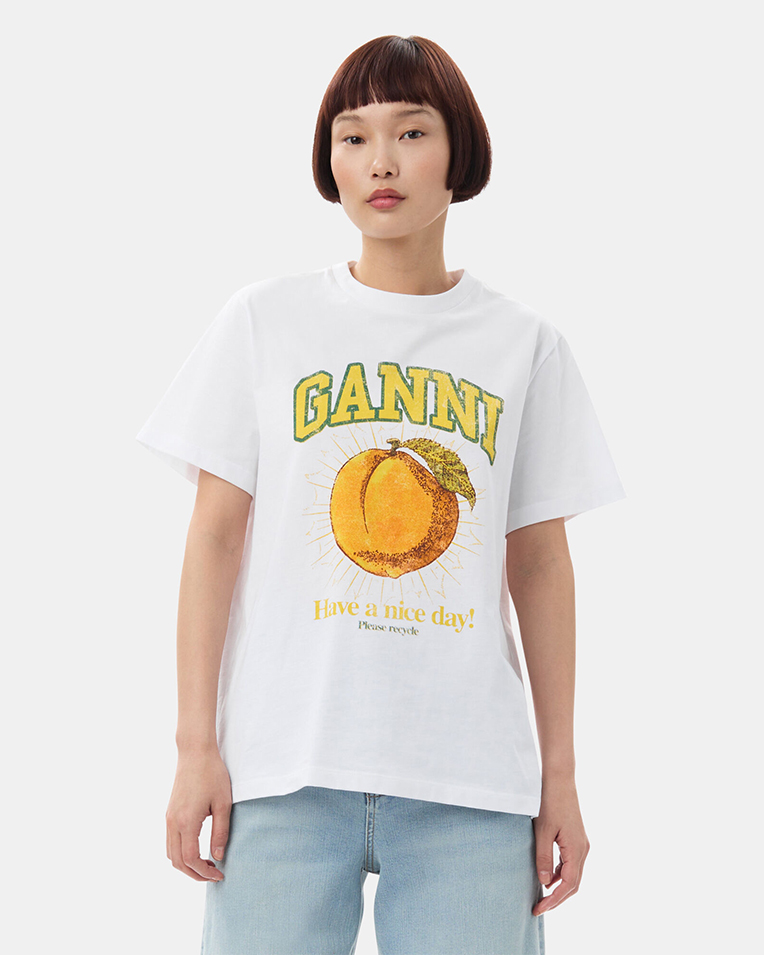 Жіноча футболка Ganni Relaxed Peach з принтом бавовна біла T3529