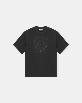 Жіноча футболка Ganni Heavy Cotton Drop Shoulder Heart з логотипом бавовна чорна T4057