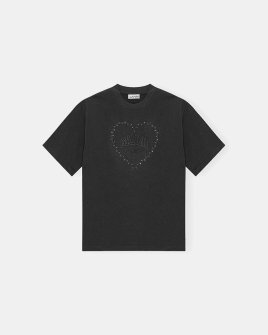 Жіноча футболка Ganni Heavy Cotton Drop Shoulder Heart з логотипом бавовна чорна T4057