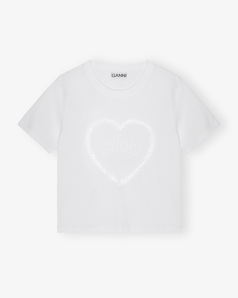Женская футболка Ganni Cotton Heart с аппликацией хлопок белый T4150
