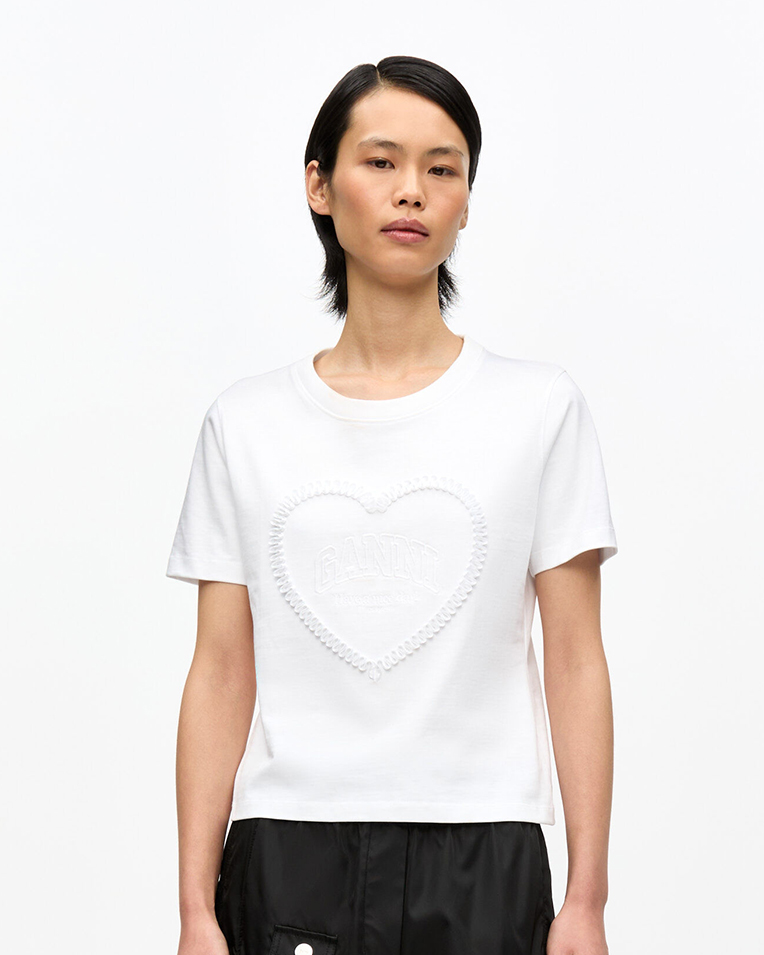 Жіноча футболка Ganni Cotton Heart з аплікацією бавовна біла T4150