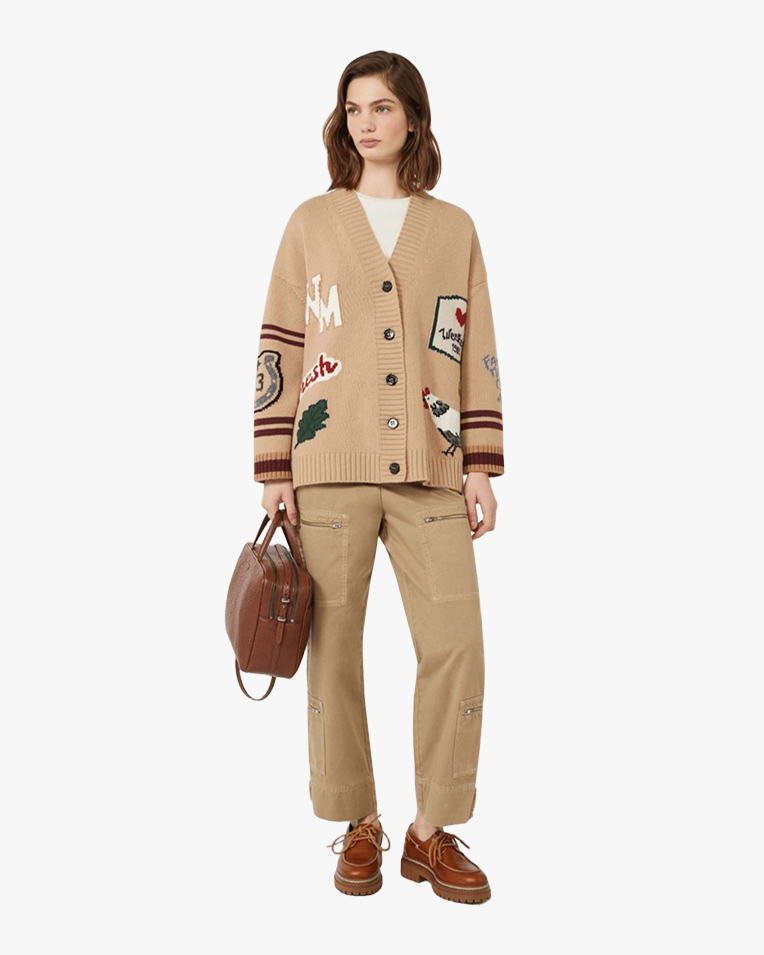 Жіночий кардиган Max Mara Weekend Belgio з вовни та вишивкою бежевий WE5346085206004