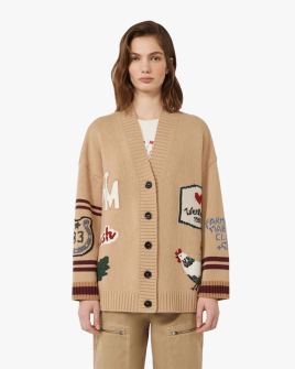 Жіночий кардиган Max Mara Weekend Belgio з вовни та вишивкою бежевий WE5346085206004