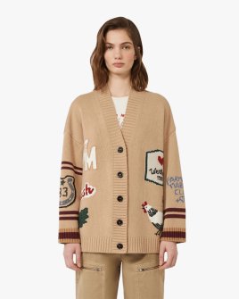 Жіночий кардиган Max Mara Weekend Belgio з вовни та вишивкою бежевий WE5346085206004
