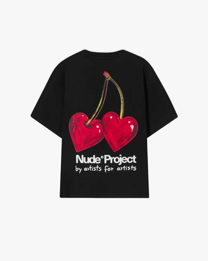 Футболка Nude Project бавовна чорна з принтом juicy-cherry-tee-black