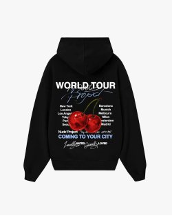 Худі Nude Project бавовна з утеплювачем чорна з принтом nude-tour-hood-fw25-black