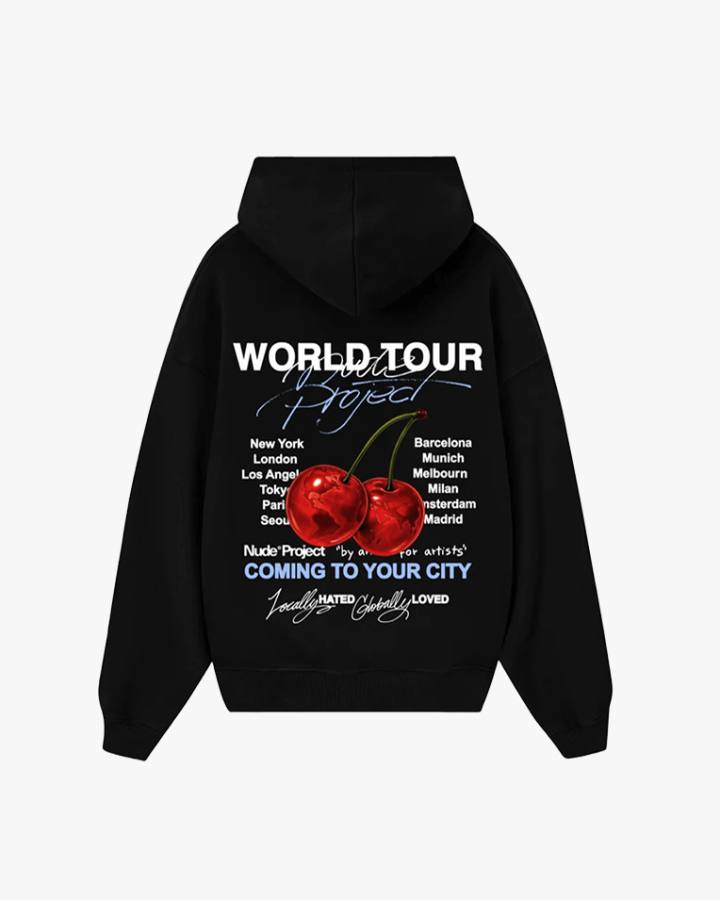 Худі Nude Project бавовна з утеплювачем чорна з принтом nude-tour-hood-fw25-black