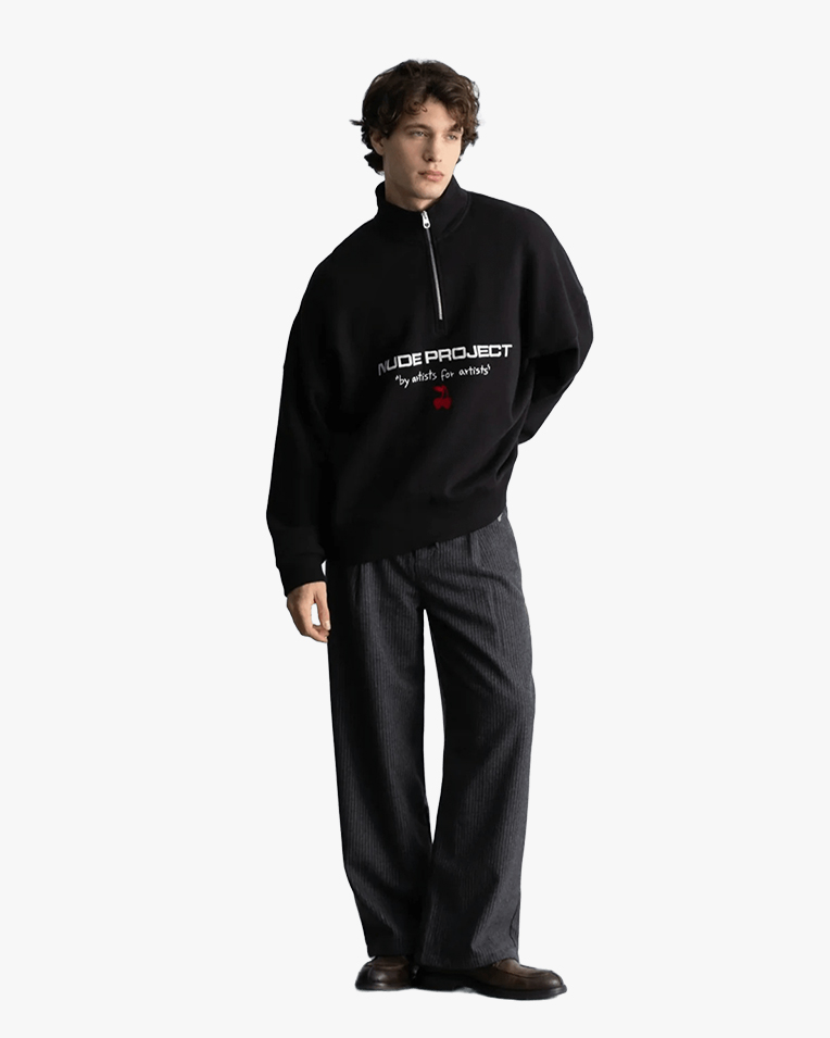 Свитшот унисекс Nude Project хлопок черный с принтом на молнии sport-halfzip-black