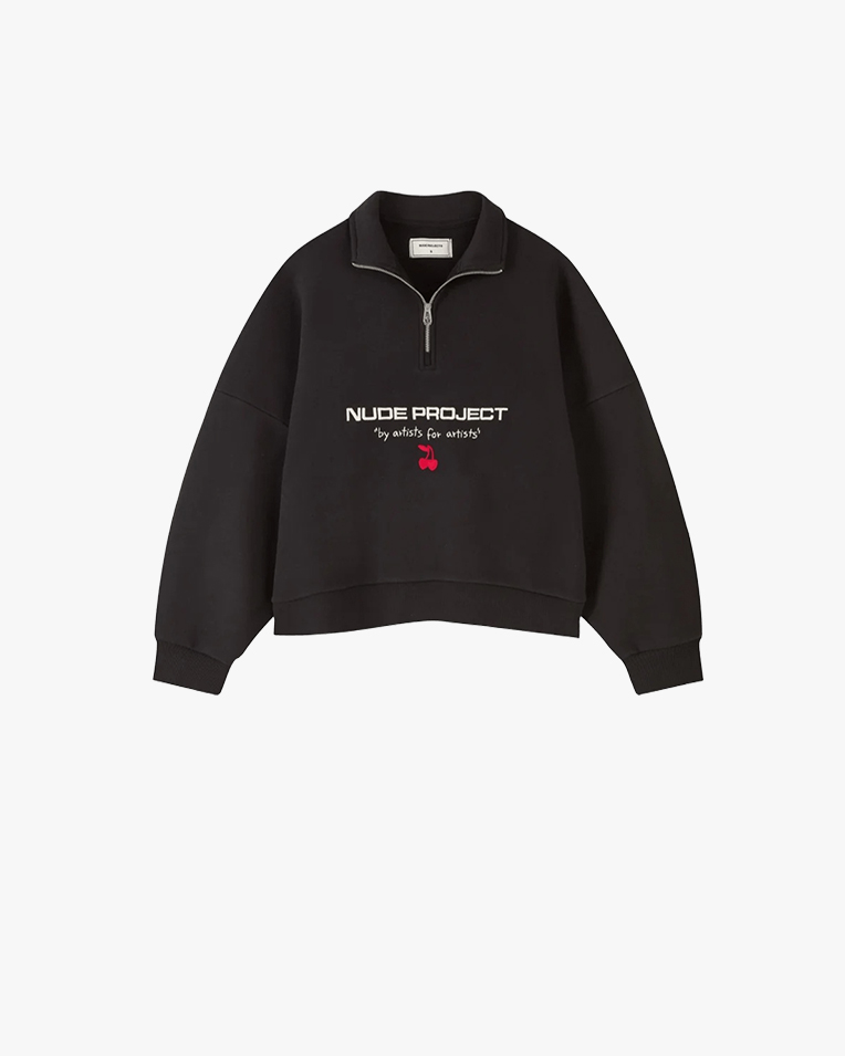 Світшот унісекс Nude Project бавовна чорна з принтом на блискавці sport-halfzip-black