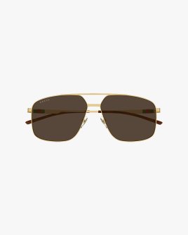 Солнцезащитные очки авиаторы Gucci в золотой оправе с коричневой линзой GG 1676S 002
