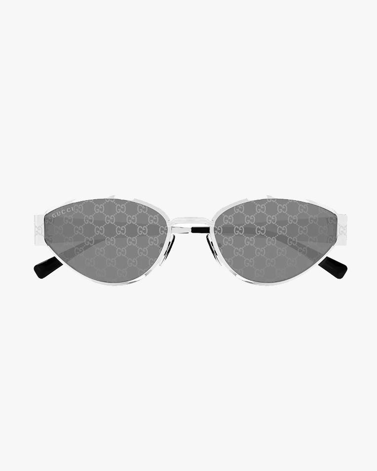 Сонцезахисні окуляри котяче око Gucci у срібній оправі із сірою лінзою GG 1853S 002