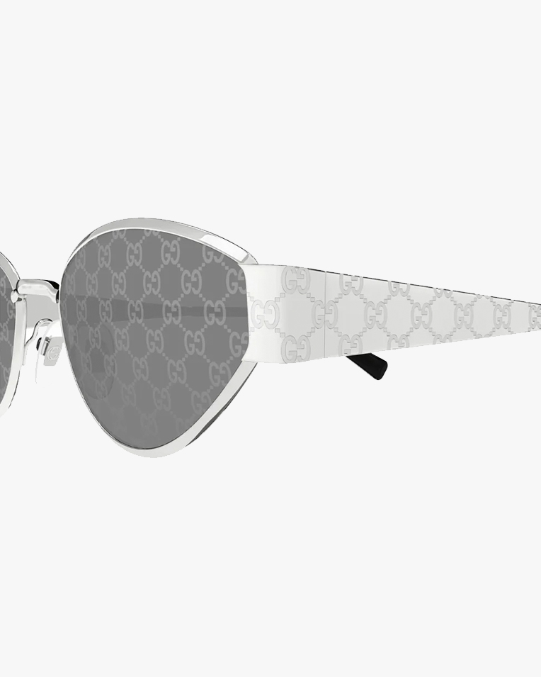 Сонцезахисні окуляри котяче око Gucci у срібній оправі із сірою лінзою GG 1853S 002 Сонцезахисні окуляри котяче око Gucci у срібній оправі із сірою лінзою GG 1853S 002