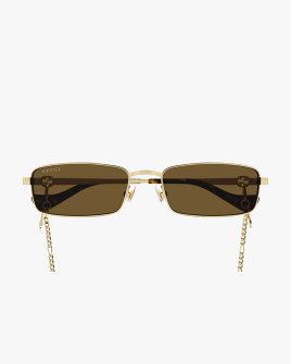 Солнцезащитные очки прямоугольные Gucci в золотой оправе с цепочкой GG1600S-002