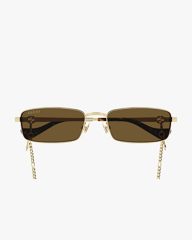 Солнцезащитные очки прямоугольные Gucci в золотой оправе с цепочкой GG1600S-002