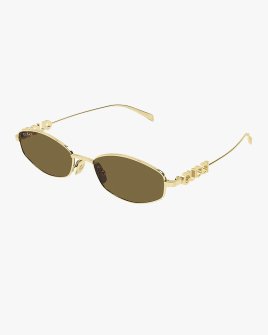 Сонцезахисні окуляри овальні Gucci в золотій оправі з коричневою лінзою GG1802S 005