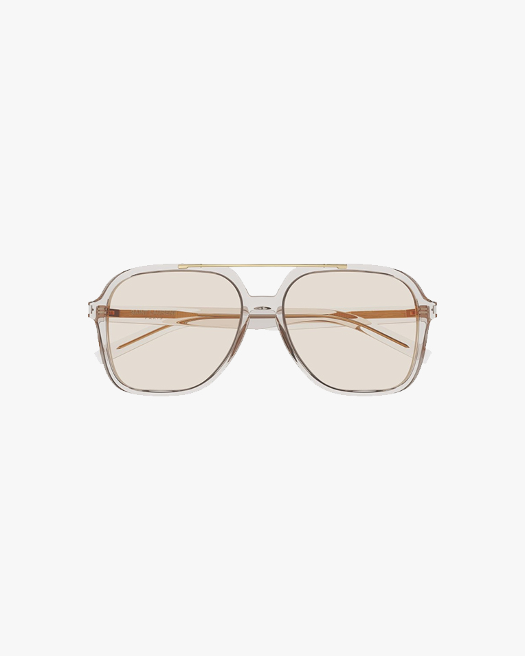 Солнцезащитные очки авиаторы Saint Laurent в бежевой оправе с желтой линзой SL 545 002