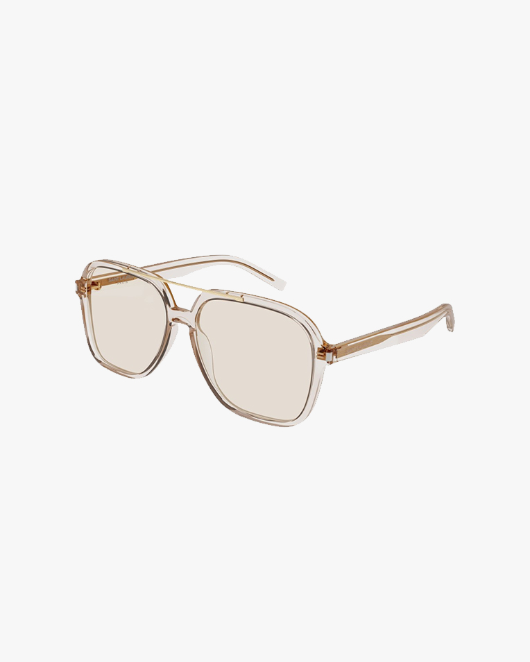 Солнцезащитные очки авиаторы Saint Laurent в бежевой оправе с желтой линзой SL 545 002