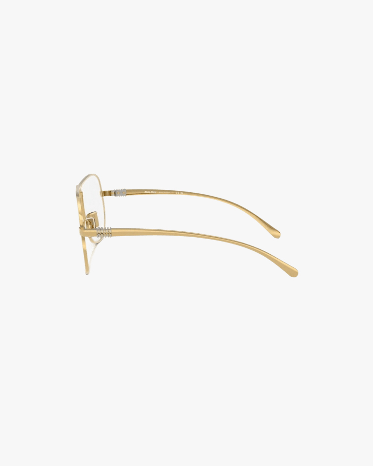 Окуляри іміджеві авіатори Miu Miu у золотій оправі з прозорою лінзою SMU A56 5AK 08N