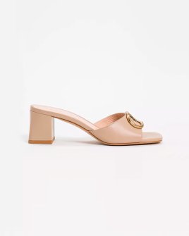 Жіночі мюлі Twinset Leather mules with Oval T шкіра коричневі 241TCP182