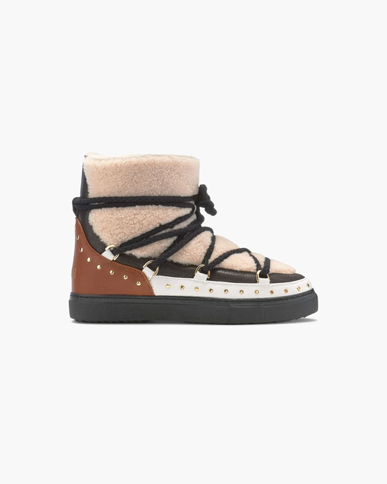 Женские ботинки снегоходы Inuikii Curly Rock Sneaker кожаные с вставками разноцветные 1001.003.0071.111-039