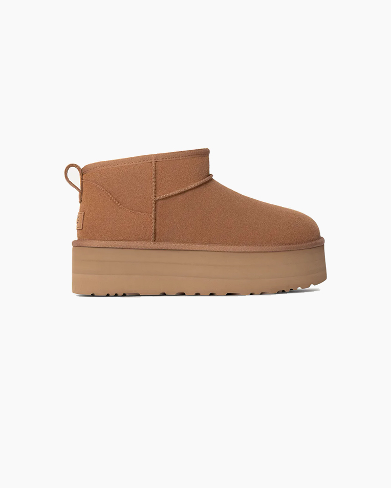 Женские угги UGG Classic Ultra Mini Platform Chestnut замша коричневый 1135092-CHE