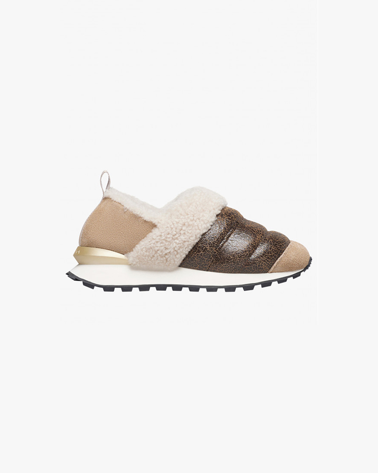 Женские слипоны Voile Blanche Owark Slip Fur кожа комбинированные с мехом бежевый 2016210094D29