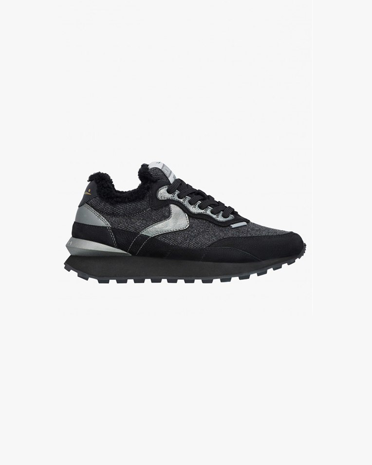 Voile Blanche Qwark Hype Fur Women's Leather and Fur Combination Sneakers, Black, 2017945071A75