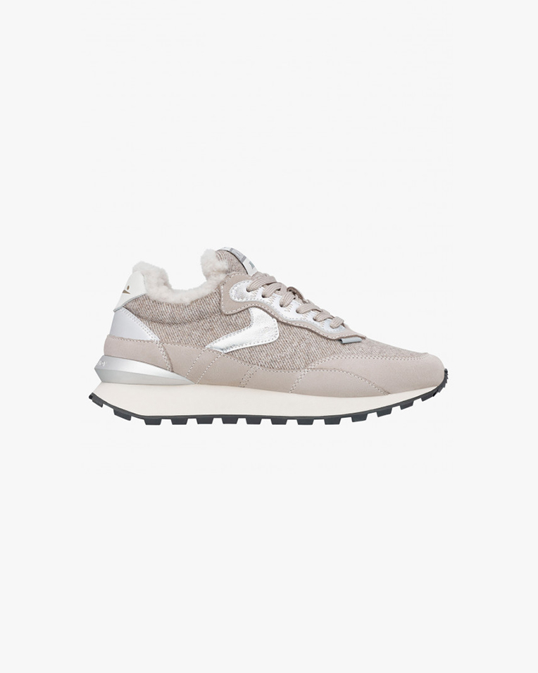Женские кроссовки Voile Blanche Qwark Hype Fur Woman комбинированные кожа с мехом бежевый 2017945073B95