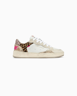 Жіночі кросівки Crime London Chelsea Pink Cheetah шкіра білий комбінований з принтом 20201PP7