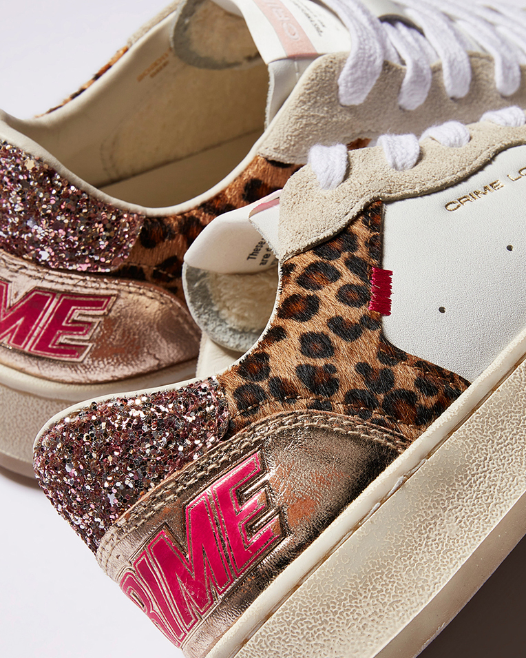 Женские кроссовки Crime London Chelsea Pink Cheetah кожа белый комбинированный с принтом 20201PP7