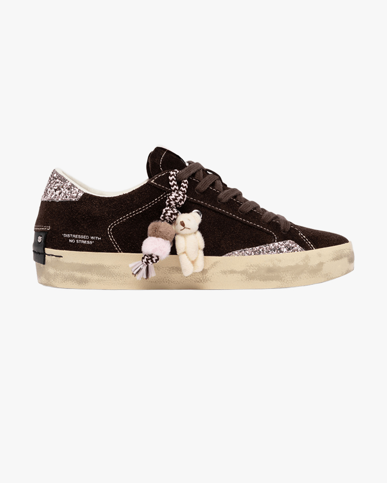Жіночі кеди Crime London Distressed коричнева замша з рожевими блискітками 23006AA9.60