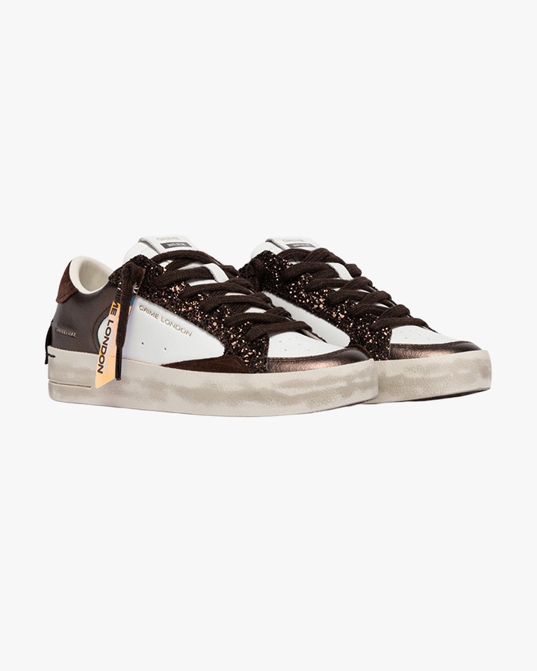 Жіночі кеди Crime London SK8 Deluxe Cocoa Mist коричнева шкіра комбінована з блискітками 23103AA9.60