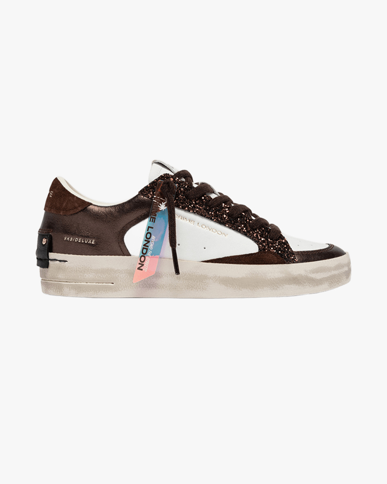 Жіночі кеди Crime London SK8 Deluxe Cocoa Mist коричнева шкіра комбінована з блискітками 23103AA9.60
