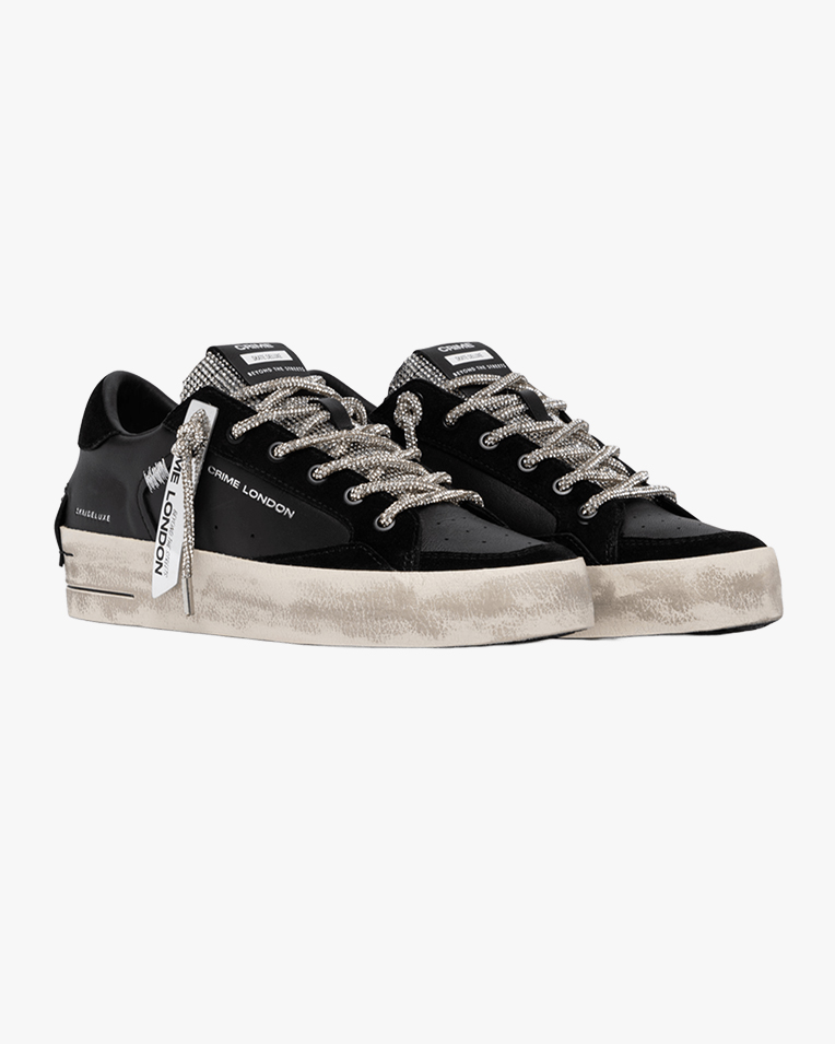 Жіночі кеди Crime London SK8 Deluxe Wedge Jet Crystal чорні шкіра з додатковою шнурівкою 23150AA9.20