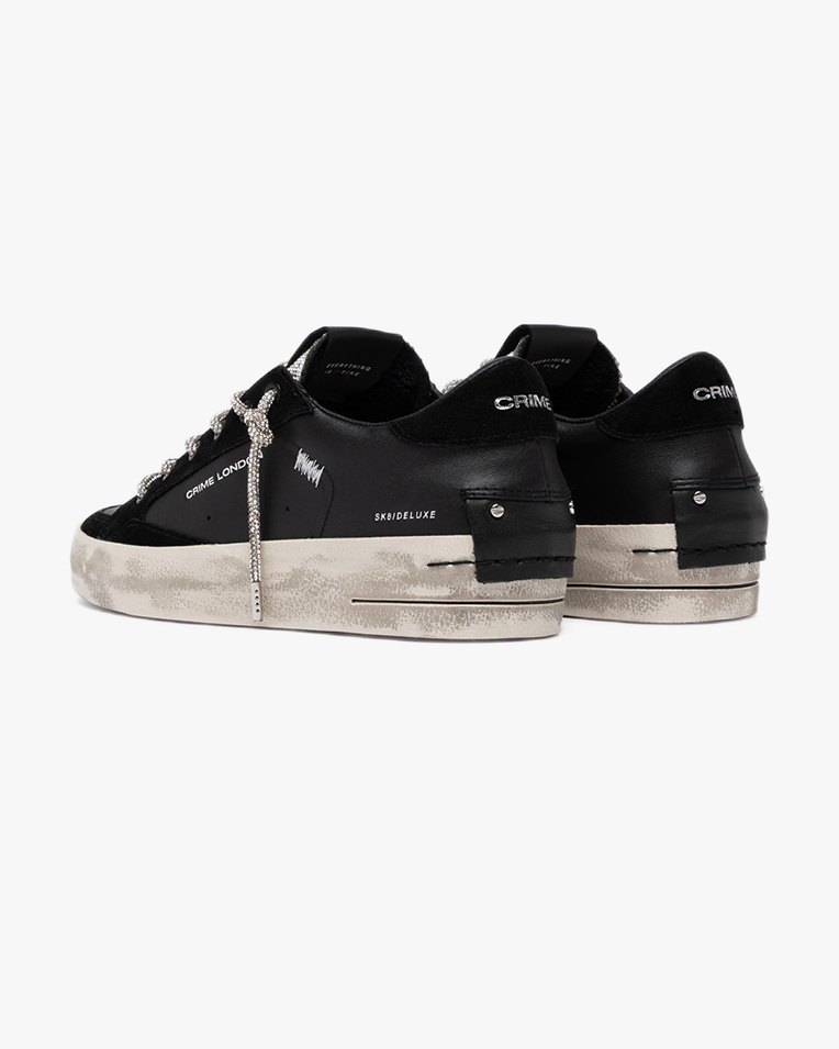 Женские кеды Crime London SK8 Deluxe Wedge Jet Crystal кожа черные с дополнительной шнуровкой 23150AA9.20