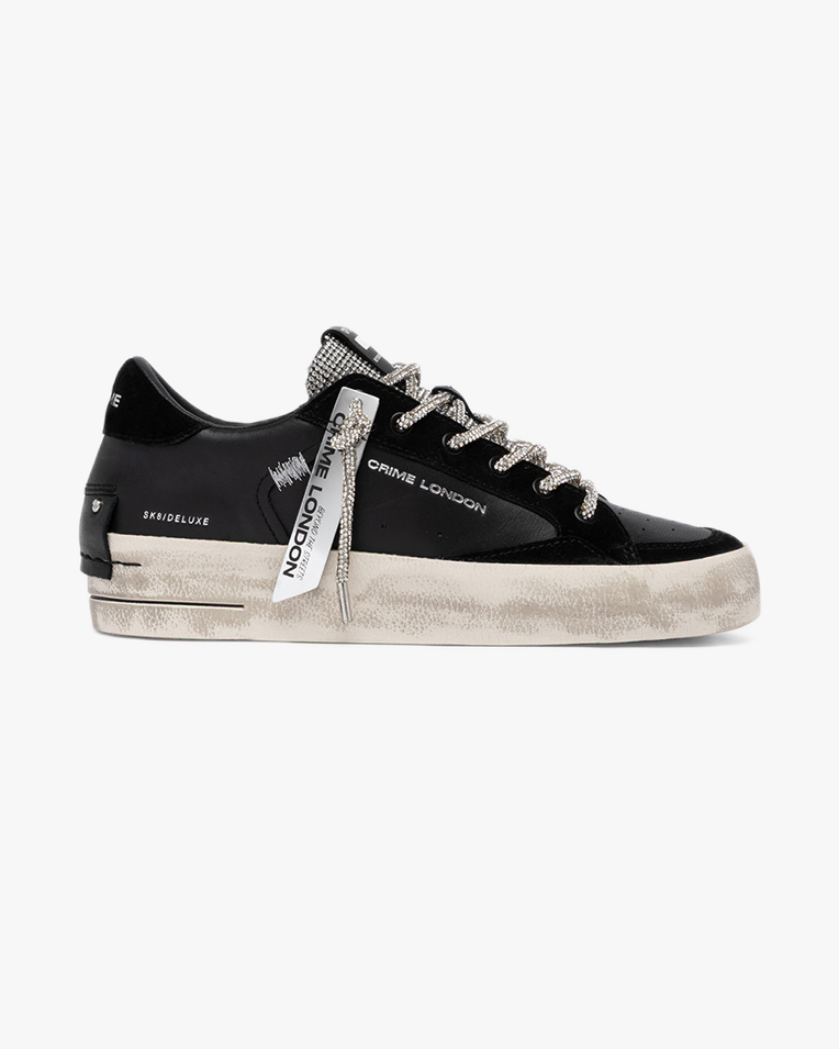 Жіночі кеди Crime London SK8 Deluxe Wedge Jet Crystal чорні шкіра з додатковою шнурівкою 23150AA9.20