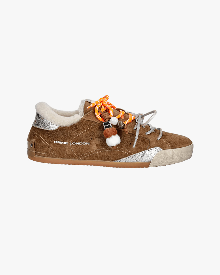 Женские кеды Crime London Sneakerina замша коричневый комбинированные с дополнительной шнуровкой утепленные 23604AA9.60